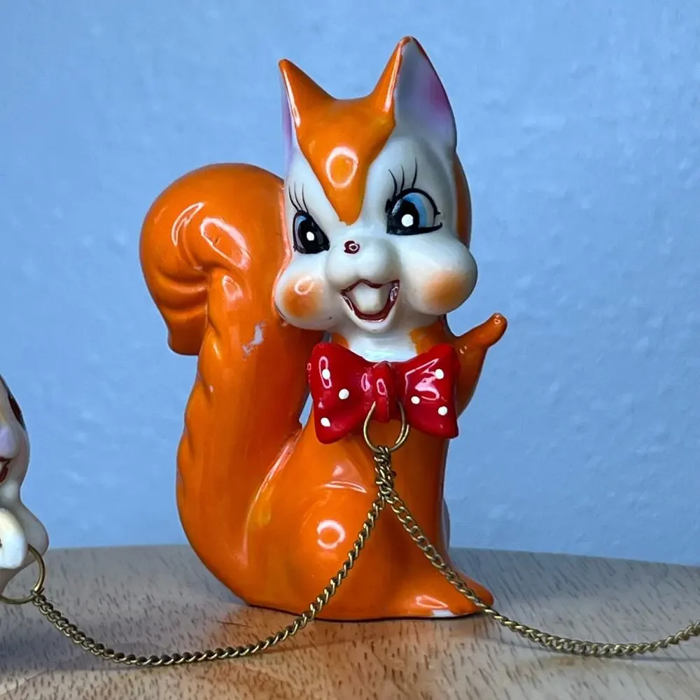 Vintage Mid Century 50 60s Chain Squirrels Arnant Orange Japan Kitchy